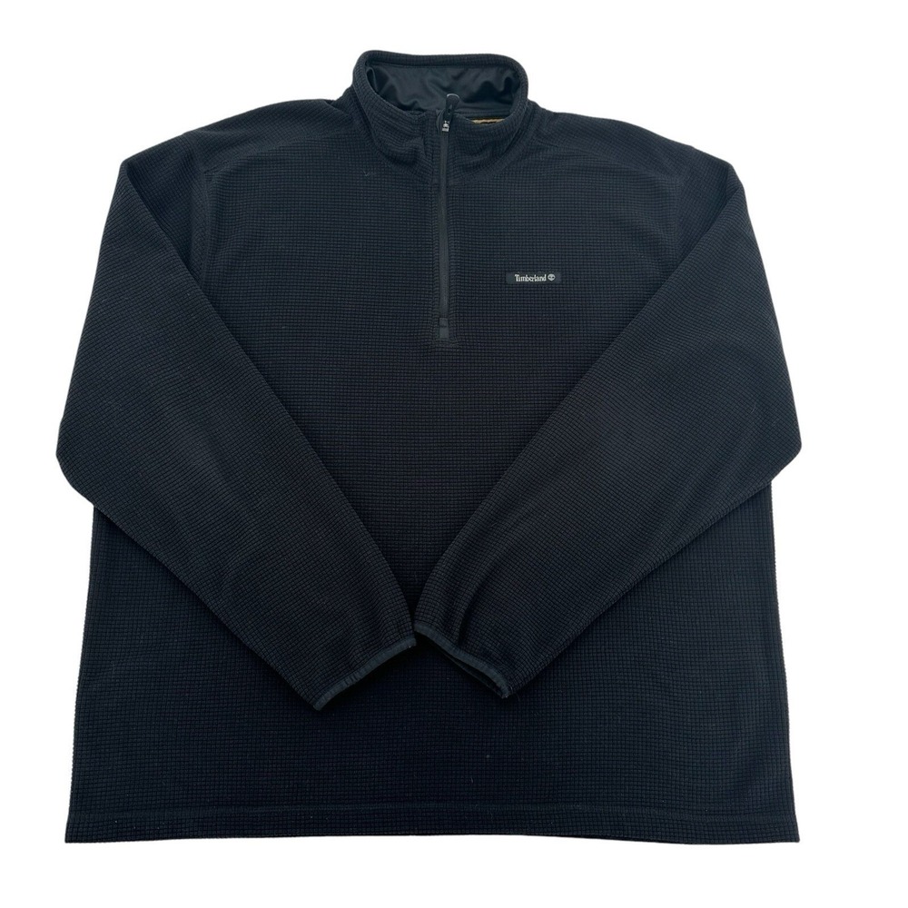 Timberland Fleece Quarter Zip Pullover Black Waffle Knit Sweater Mens Size 2XL